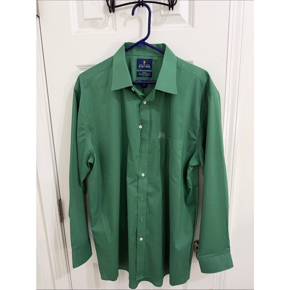 Stafford Men's Solid Green Dress Shirt Size 34-35 .Neck 17 1/2 NWOT